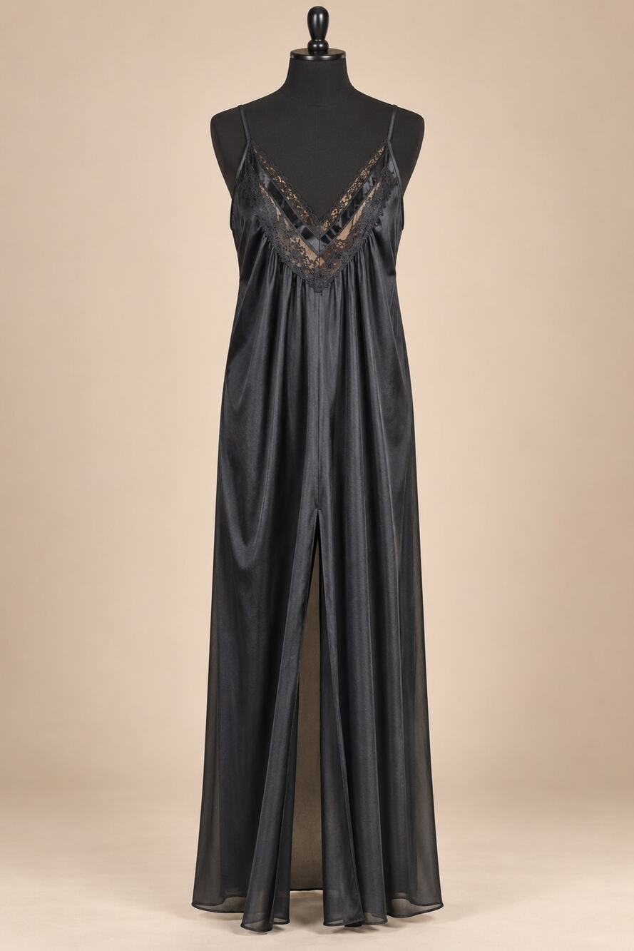Vintage Erica Loren Black Lace Maxi Full Slip M Witchy Vamp Gothic Romantic